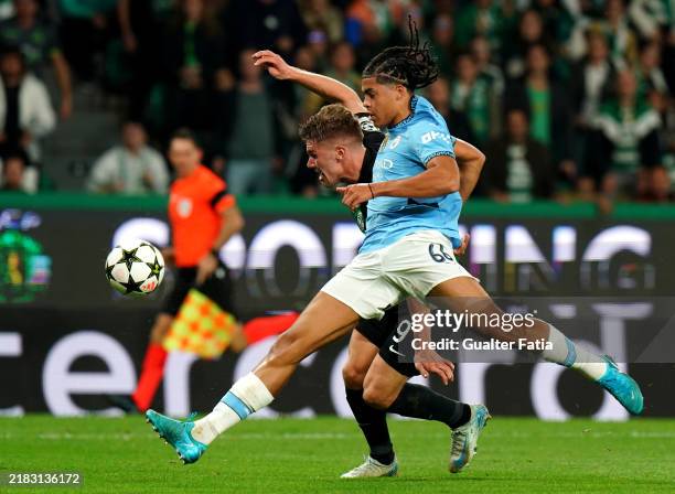 Viktor Gyokeres of Sporting CP scores his team's first goal during the UEFA Champions League 2024/25 League Phase MD4 match between Sporting Clube de...
