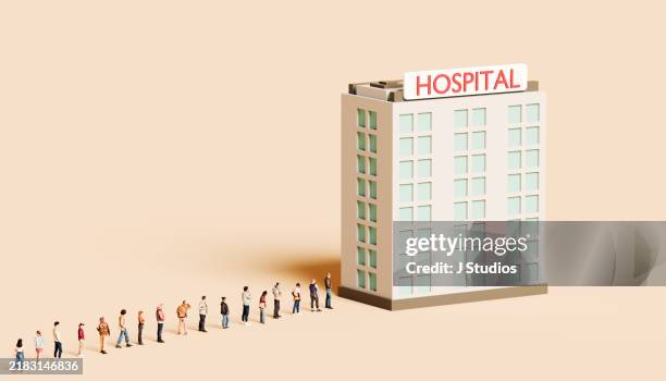 hospital with a waiting lineup of people - queue system stock pictures, royalty-free photos & images