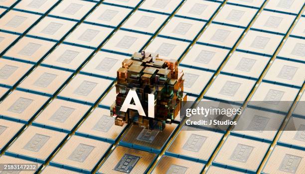 powering intelligence: ai over a grid of technology - artificiell generell intelligens bildbanksfoton och bilder