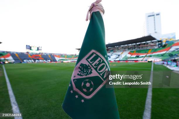 General view of the corner kick flag before the 16th round match between Leon and Mazatlan FC as part of the Torneo Apertura 2024 Liga MX at Leon...