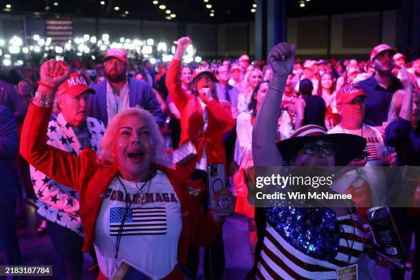 Supporters react while watching returns come in during an election night watch party for Republican presidential nominee, former U.S. President...