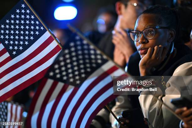 Supporters watch results come in during an election night watch party for Democratic presidential nominee, U.S. Vice President Kamala Harris at...