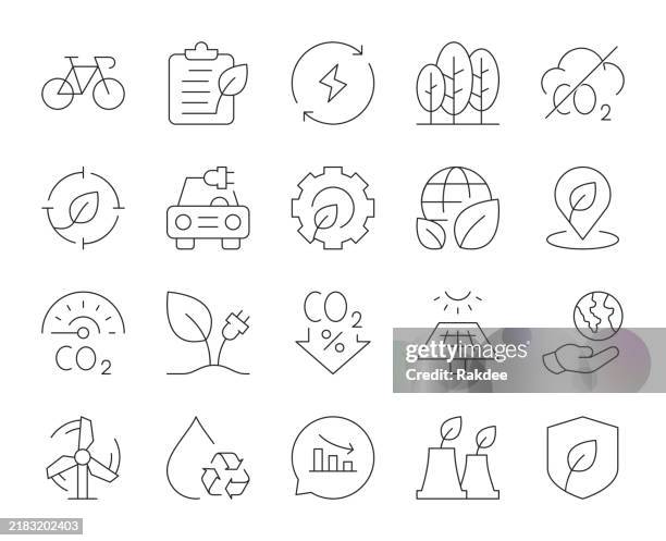 net zero & carbon neutrality - thin line icon - environmental engineering stock illustrations