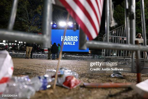 Supporters depart an election night watch party for Democratic presidential nominee, U.S. Vice President Kamala Harris at Howard University on...