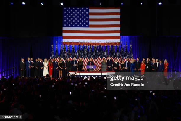 Republican presidential nominee, former U.S. President Donald Trump speaks during an election night event at the Palm Beach Convention Center on...