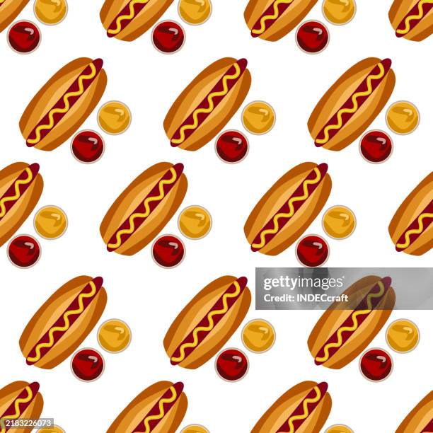 hotdog seamless pattern - eating bread stock illustrations