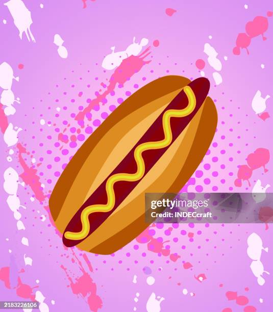 hotdog with grunge background - eating bread stock illustrations