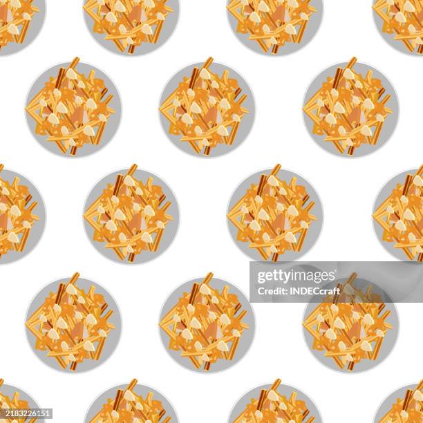 poutine seamless pattern - poutine stock illustrations