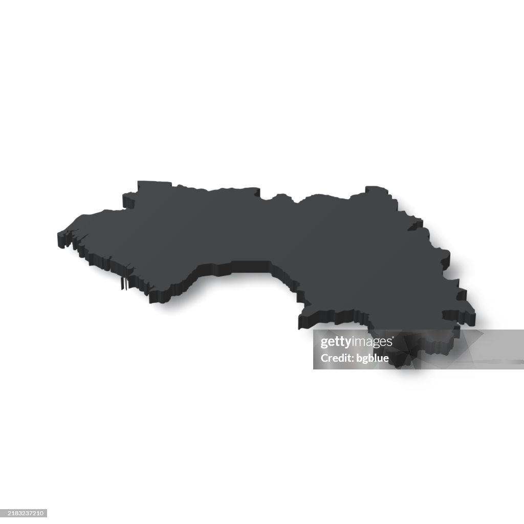 Guinea - 3D black map on white background