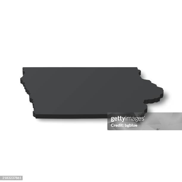 iowa - 3d black map on white background - des moines iowa stock illustrations