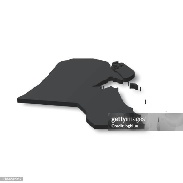 kuwait - 3d black map on white background - gulf countries stock illustrations
