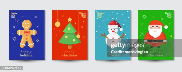 christmas and happy new year card templates - retro gingerbread man stock illustrations