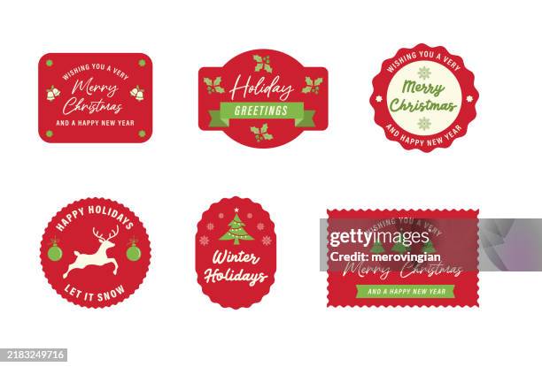 stockillustraties, clipart, cartoons en iconen met christmas holiday labels and badges - stempel kantoorartikel