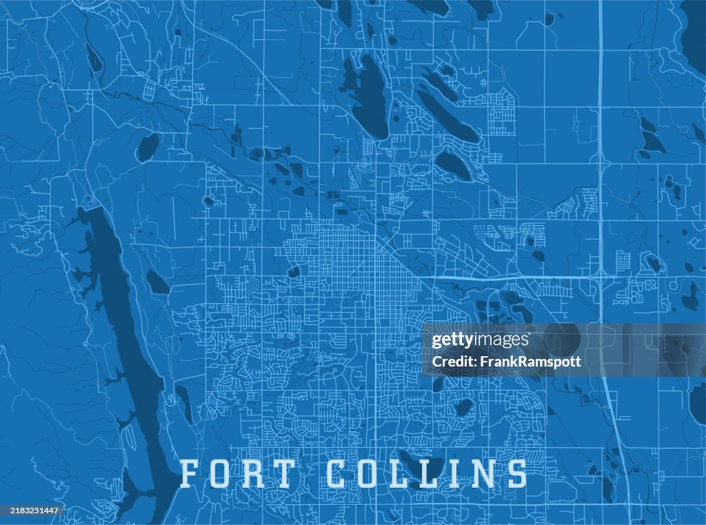 Fort Collins CO City Vector Road Map Blue Horizontal