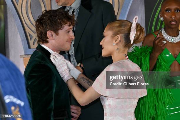 Ethan Slater, Ariana Grande at the "Wicked" Los Angeles Premiere at the Dorothy Chandler Pavilion on November 9, 2024 in Los Angeles, California.