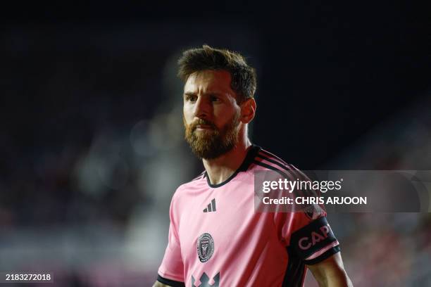 Inter Miami's Argentine forward Lionel Messi looks on during the Major League Soccer Eastern Conference semifinal second leg between Inter Miami CF...