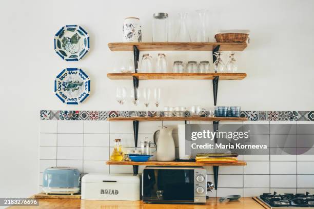 kitchen decor. toaster and bread bin in the kitchen. - old toaster stock pictures, royalty-free photos & images