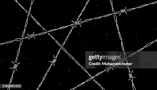 Black and white vector glitch background of barbed wire that can be used in concepts of freedom, captivity, fear and war. Black and white vector glitch background of barbed wire that can be used in concepts of freedom, captivity, fear and war.