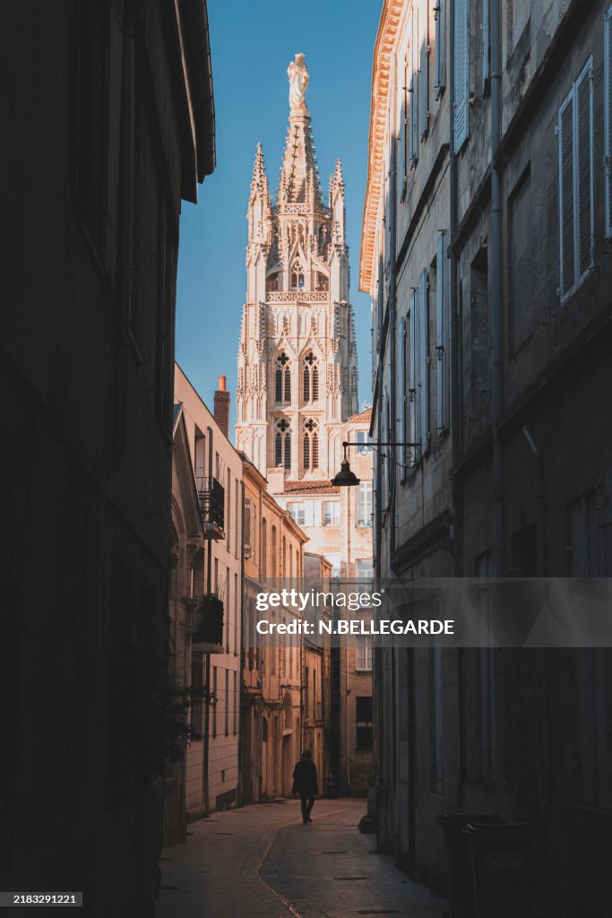 Street View of Bordeaux with Tour Pey Berland in the Background