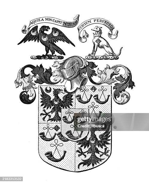 heraldry coat of arms emblem: gould read hunter-weston - crescent stock illustrations
