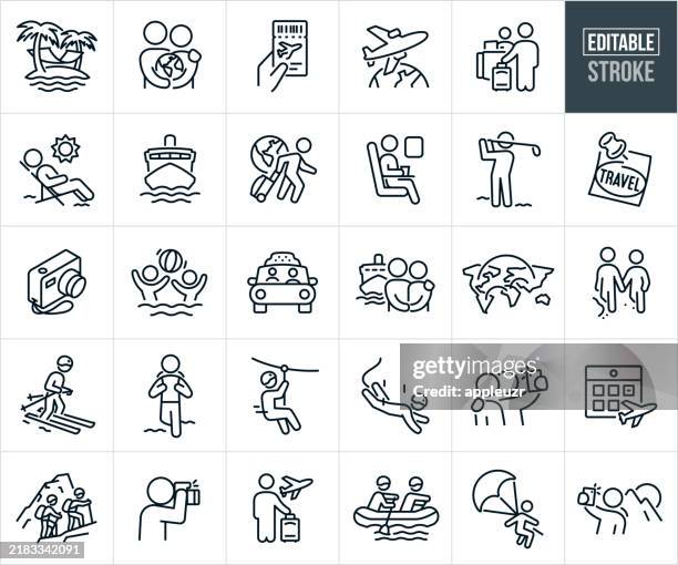 urlaub dünne linie symbole - bearbeitbarer strich - digital native stock-grafiken, -clipart, -cartoons und -symbole