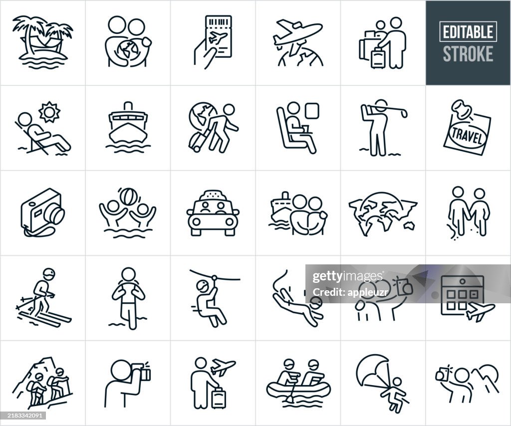 Vacation Thin Line Icons - Editable Stroke