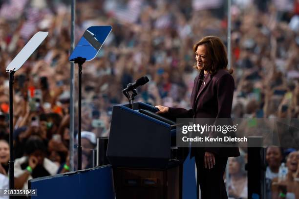 Democratic presidential nominee, U.S. Vice President Kamala Harris arrives to speak on stage as she concedes the election, at Howard University on...