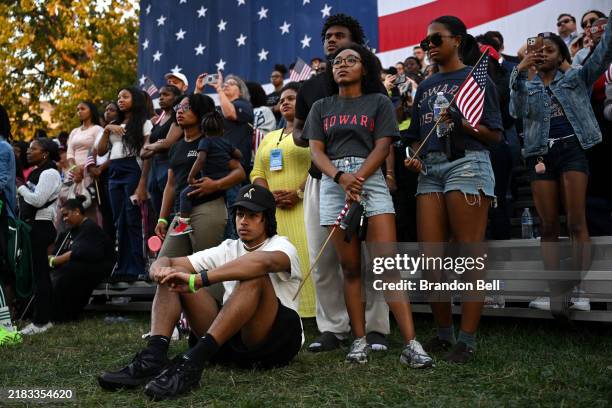 Supporters listen as Democratic presidential nominee, U.S. Vice President Kamala Harris concedes the election during a speech at Howard University on...