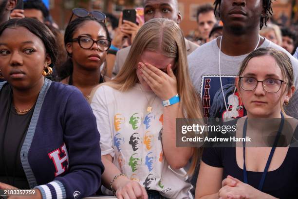 Supporters react as Democratic presidential nominee, U.S. Vice President Kamala Harris concedes the election during a speech at Howard University on...