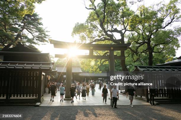 September 2024, Japan, Tokio: Visitors to the Meiji Shrine in the Shibuya district. Photo: Sebastian Kahnert/dpa