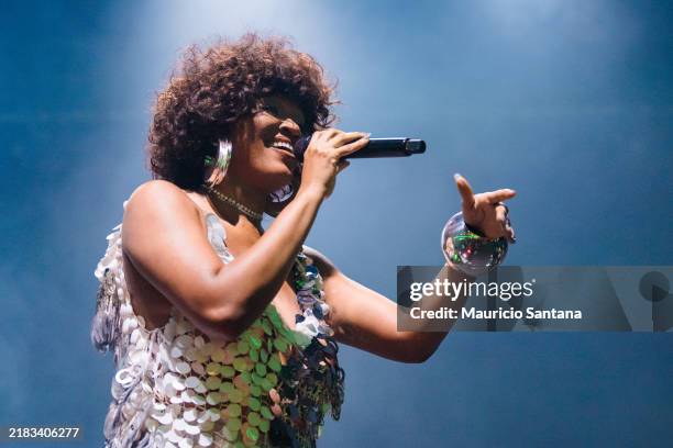 Luedji Luna performs live on stage at Espaço Unimed on November 6, 2024 in Sao Paulo, Brazil.