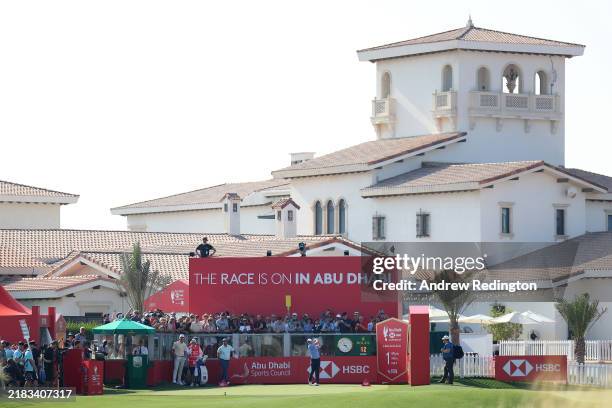 Rory McIlroy of Northern Ireland tees off on the first hole during day one of the Abu Dhabi HSBC Championship 2024 at Yas Links Golf Course on...
