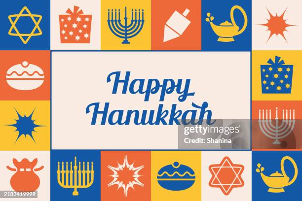 hanukkah greeting card - icons frame - v1 - hanukkah vector stock illustrations