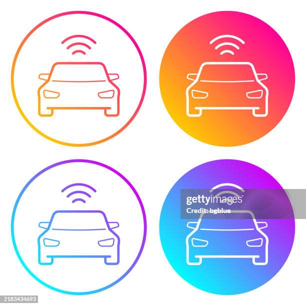 bildbanksillustrationer, clip art samt tecknat material och ikoner med connected car. round icons with color gradients - framifrån