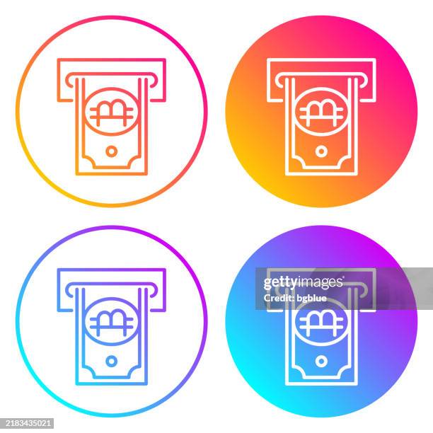 bitcoin withdrawal. round icons with color gradients - bank teller stock illustrations