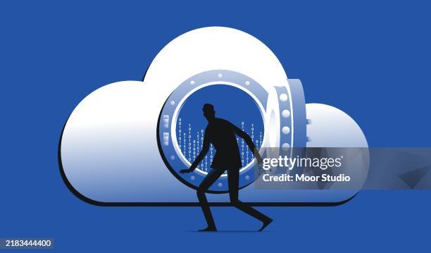 hacker opening cloud archive vector illustration - data breach stock illustrations