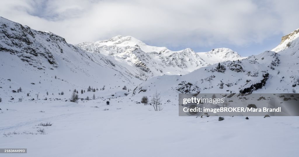 Snow-covered mountain landscape, mountain peak Monte Cevedale, Hinteres Martelltal, Ortler Alps, Vinschgau Valley, Italy, Europe
