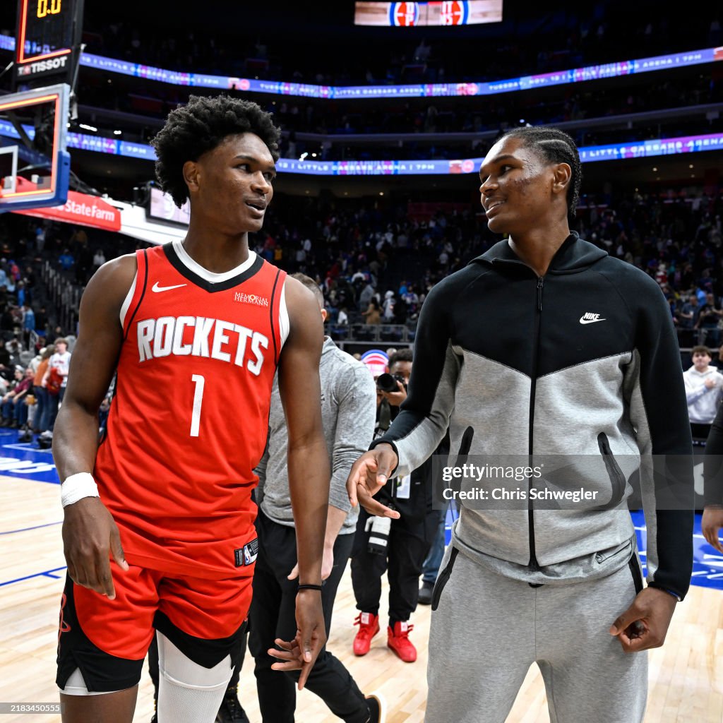 Houston Rockets Thompson Amen Thompson of the Houston Rockets and Ausar Thompson of the... News ...