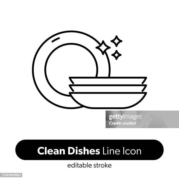 liniensymbol für sauberes geschirr. bearbeitbares strichvektorsymbol. - essgeschirr stock-grafiken, -clipart, -cartoons und -symbole