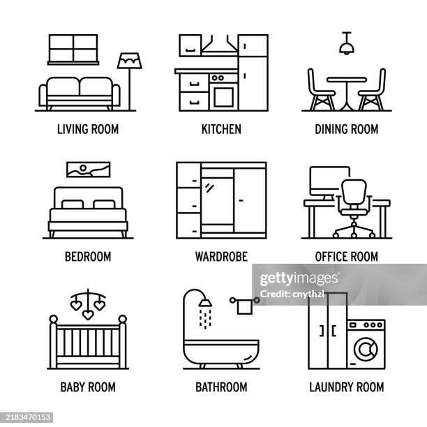 interior related line icons. editable stroke vector icon. - office illustration vector stock illustrations