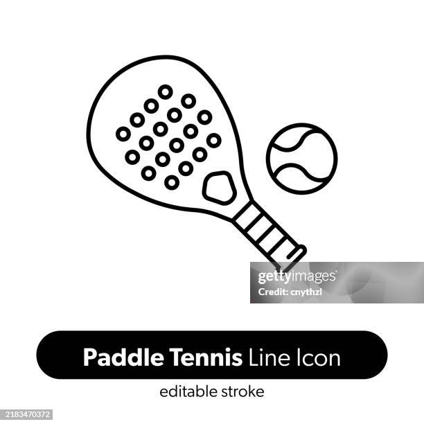 ilustraciones, imágenes clip art, dibujos animados e iconos de stock de icono de la línea de pádel. icono vectorial de trazo editable. - raqueta
