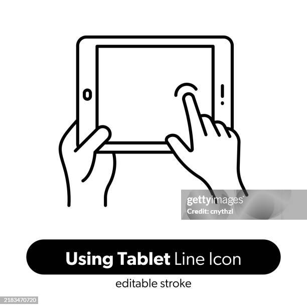 bildbanksillustrationer, clip art samt tecknat material och ikoner med using tablet line icon. editable stroke vector icon. - surfplatta