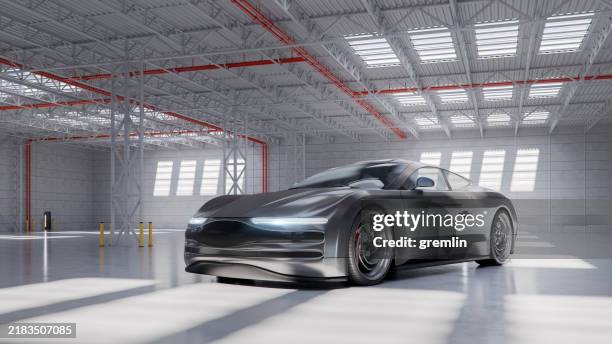 generic modern car in warehouse - car launch stock pictures, royalty-free photos & images