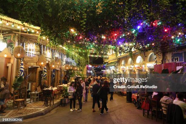 psyri at night - athens greece stock pictures, royalty-free photos & images