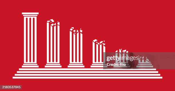 ilustraciones, imágenes clip art, dibujos animados e iconos de stock de derrumbe deterioro ruina fracaso edificio de instituciones gubernamentales fachada columnas arquitectónicas - democracia