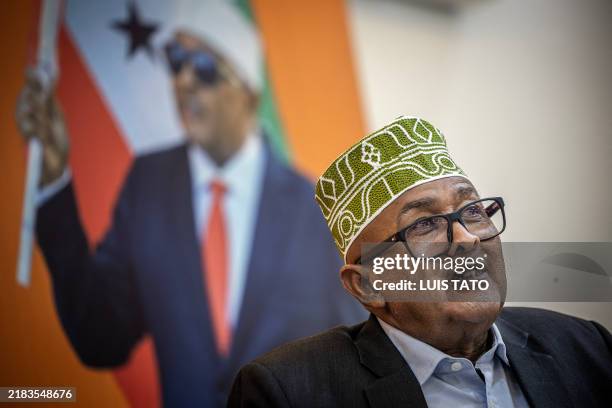 Wadani party presidential candidate Abdirahman Mohamed Abdullahi, also known as Irro, speaks during a press conference on November 10 ahead of the...