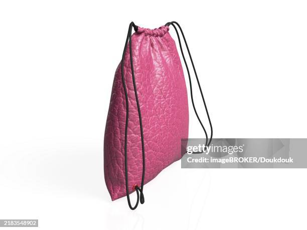 3d red drawstring leather bag isolated on white - empty pockets white background stock illustrations