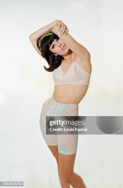 Model wearing a bra and power-net girdle.