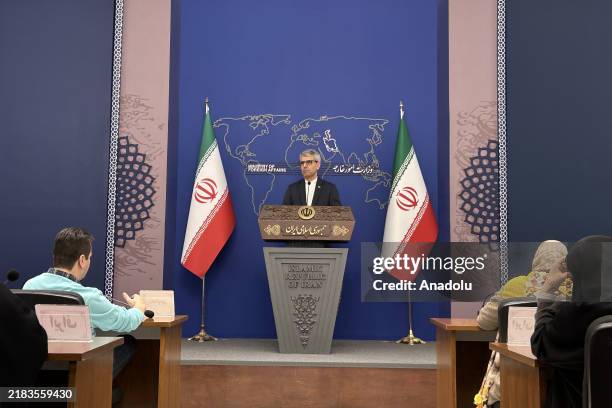 Spokesperson for the Iranian Ministry of Foreign Affairs Ismail Baghaei holds a press conference at the Ministry of Foreign Affairs in Tehran, Iran...