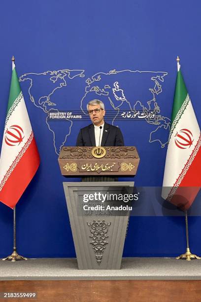 Spokesperson for the Iranian Ministry of Foreign Affairs Ismail Baghaei holds a press conference at the Ministry of Foreign Affairs in Tehran, Iran...